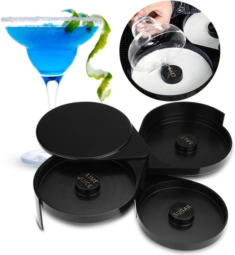 woobles 3 Tier Bar Glass Rimmer for Cocktail, Plastic Black Bar Glass Rimmer, Margarita Salt Rimmer, 3 Compartments Bar Rimmer for Salt/Suagar/Lime - Image 3